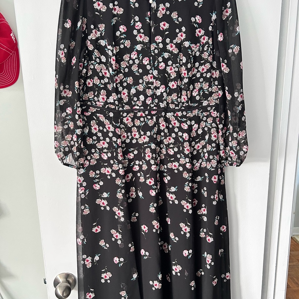 Karl Lagerfeld Black and Pink Floral Long Sleeve Dress